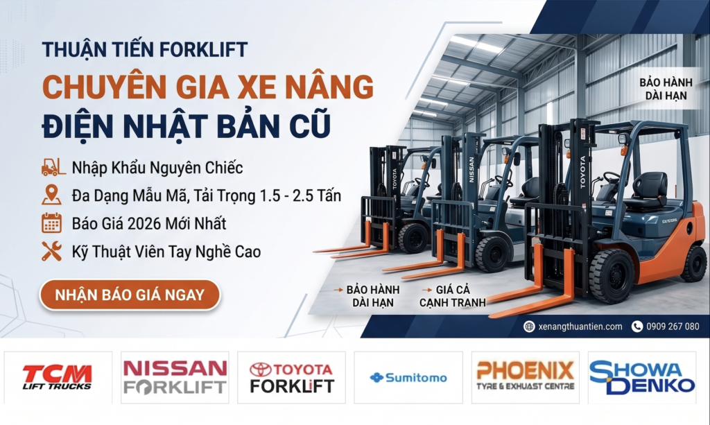 Hệ thống xe nâng điện cũ Nhật Bản đa dạng tải trọng tại kho Thuận Tiến Forklift